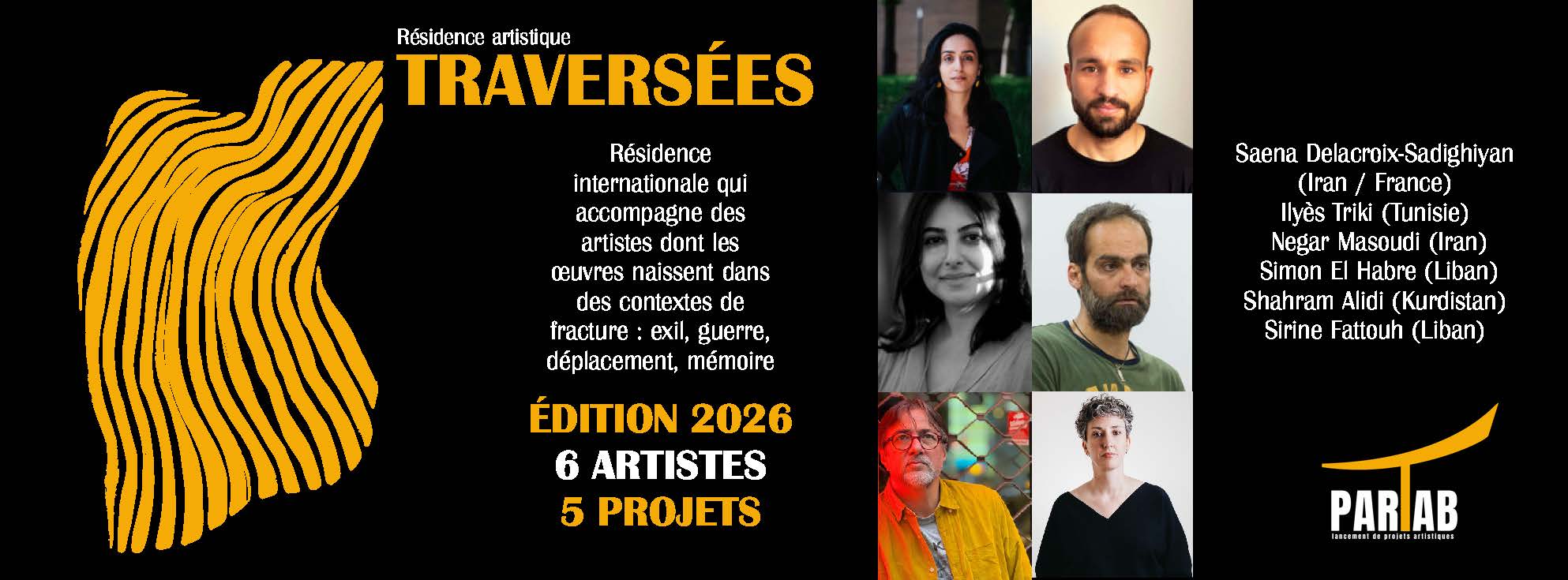 Bannière de la résidence Traversées, édition 2026 : 6 artistes, 5 projets